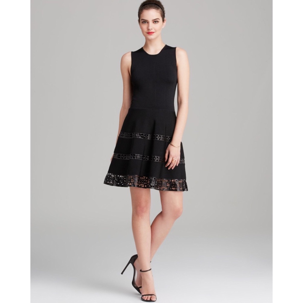PARKER Bandage Knit & Leather Fit Flare Dress